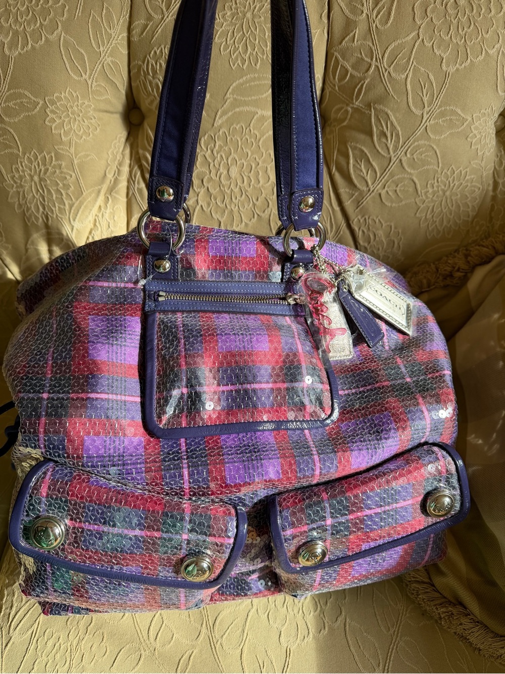 Coach Purple Plaid Women’s Shoulder Bag
